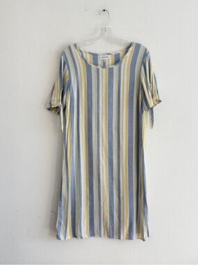 Chloe+Rene Striped Short-Sleeve Dress in Blue and Yellow